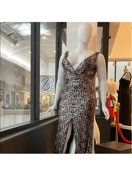 NFINITY Dresses & Skirts - NFINITE FORM Black Silver Sequin Plunge V-Neck Maxi Evening Gown Size 18